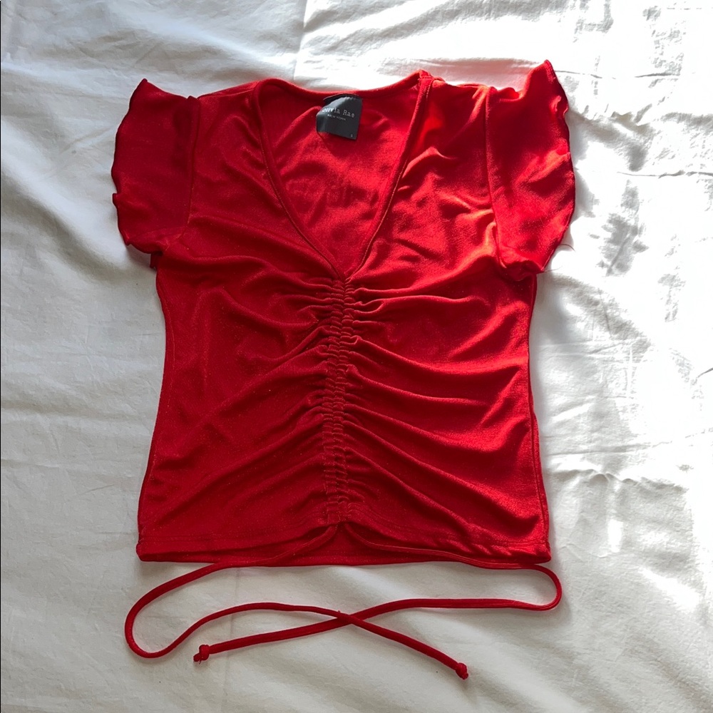Olivia Rae Scarlet Ruched V-Neck Blouse